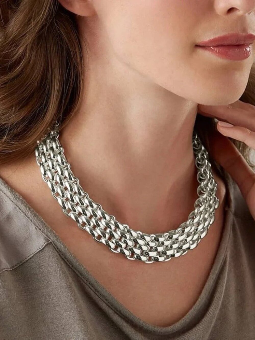 Silver Plated Panther Chunky Link Necklace On Stainless Steel Womens Jewelry